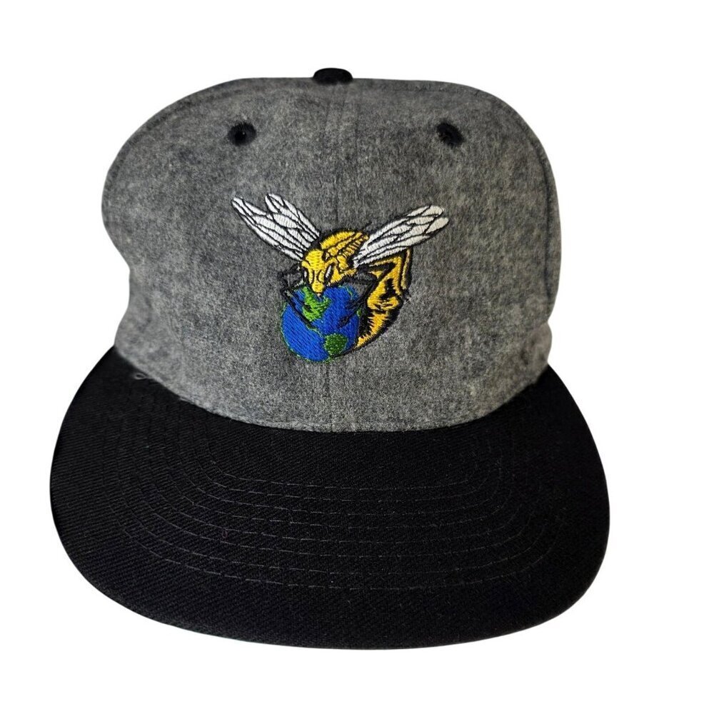 Vintage 90s Otto Snapback Hat Bee Globe Logo 107 B Team Gray Black Wool Blnd Cap